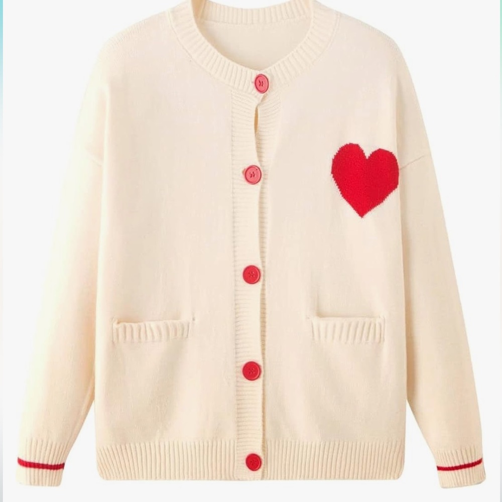 NWT FindThy Cardigan Sweater Kawaii Love Heart Y2K Button Knitted Valentines